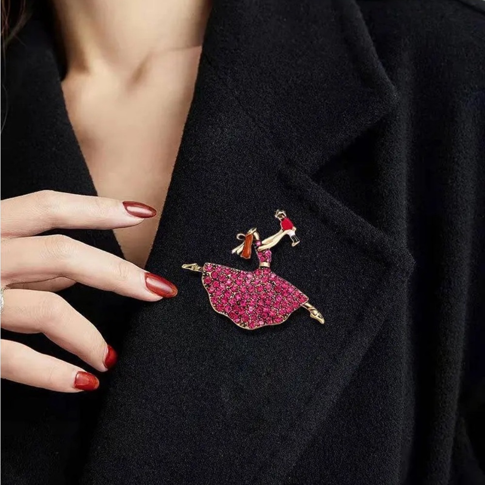 The Nutcraker Brooch, Rhinestone Ballerina Brooch, Christmas Brooch